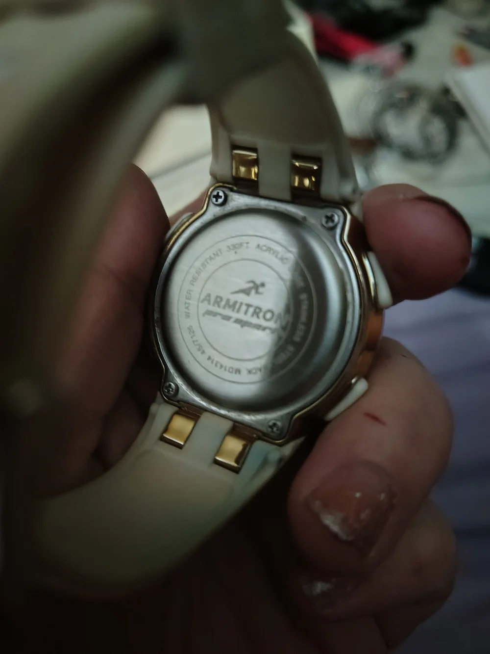 Armitron White Digital Sports Watch with Gold-Tone Bezel